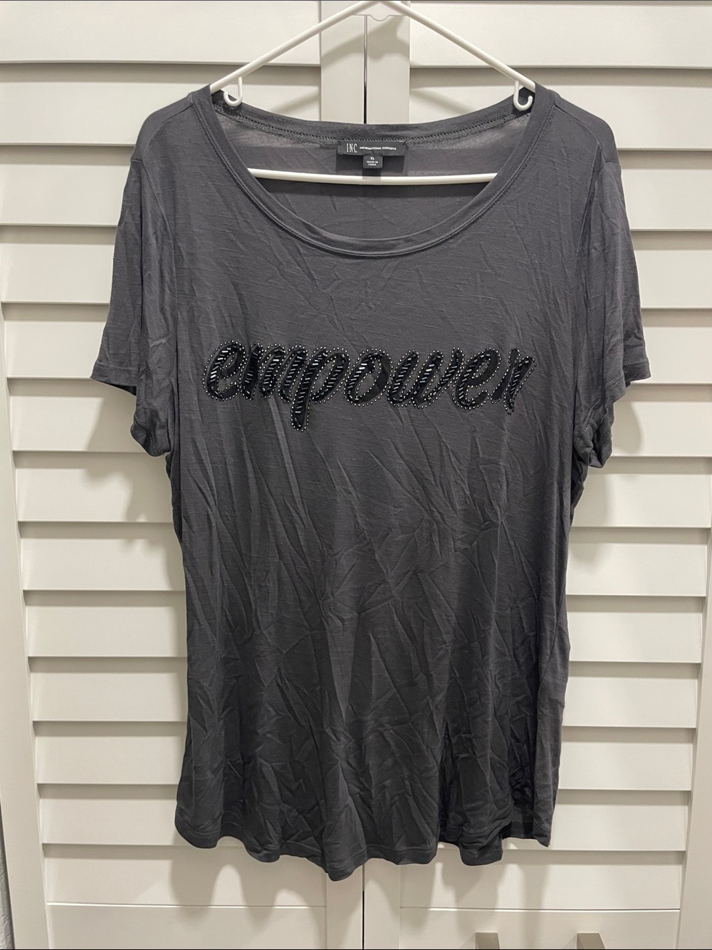 INC International Concepts Charcoal Gray 'Empower' Short Sleeve Tee